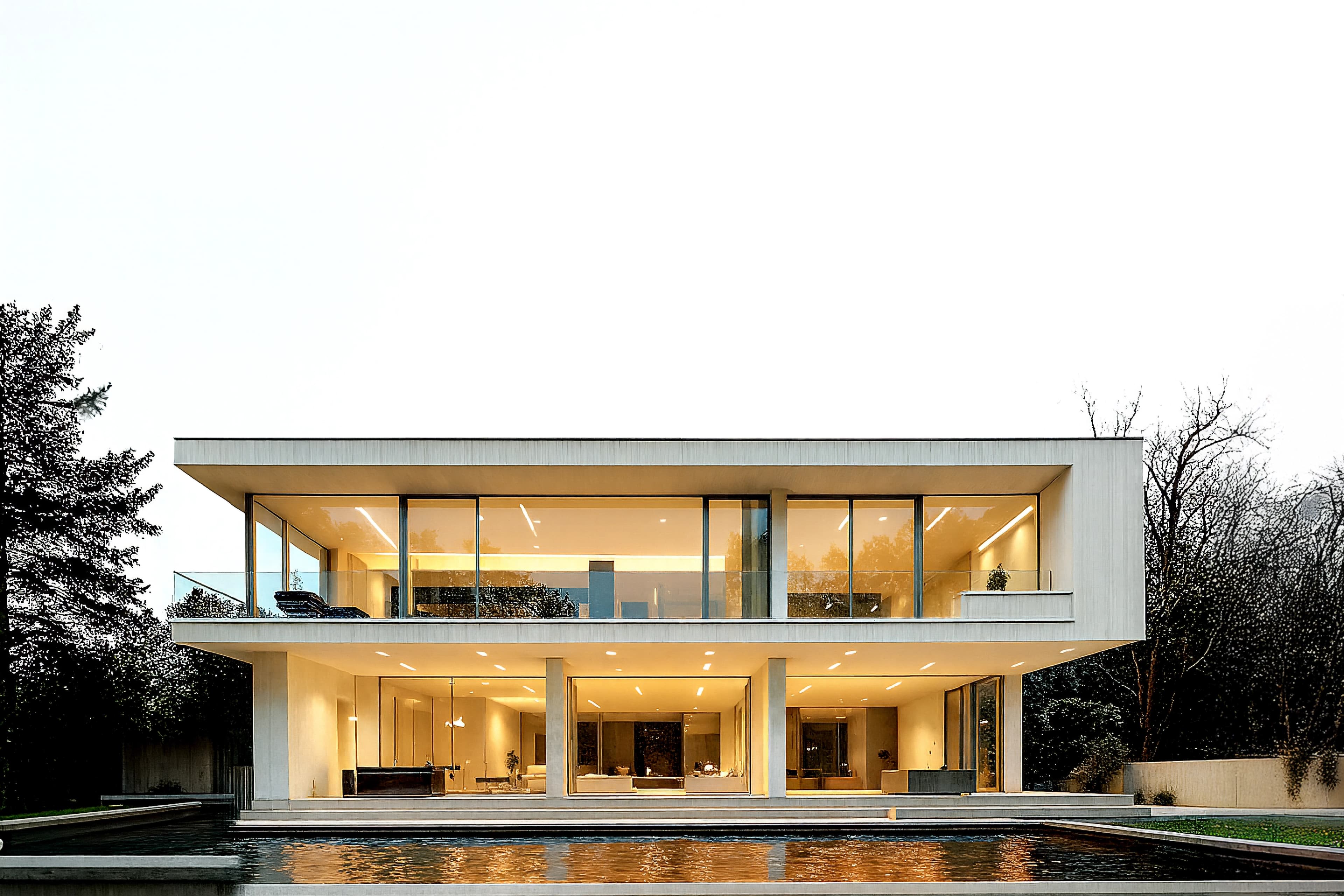 Modern home at sunset